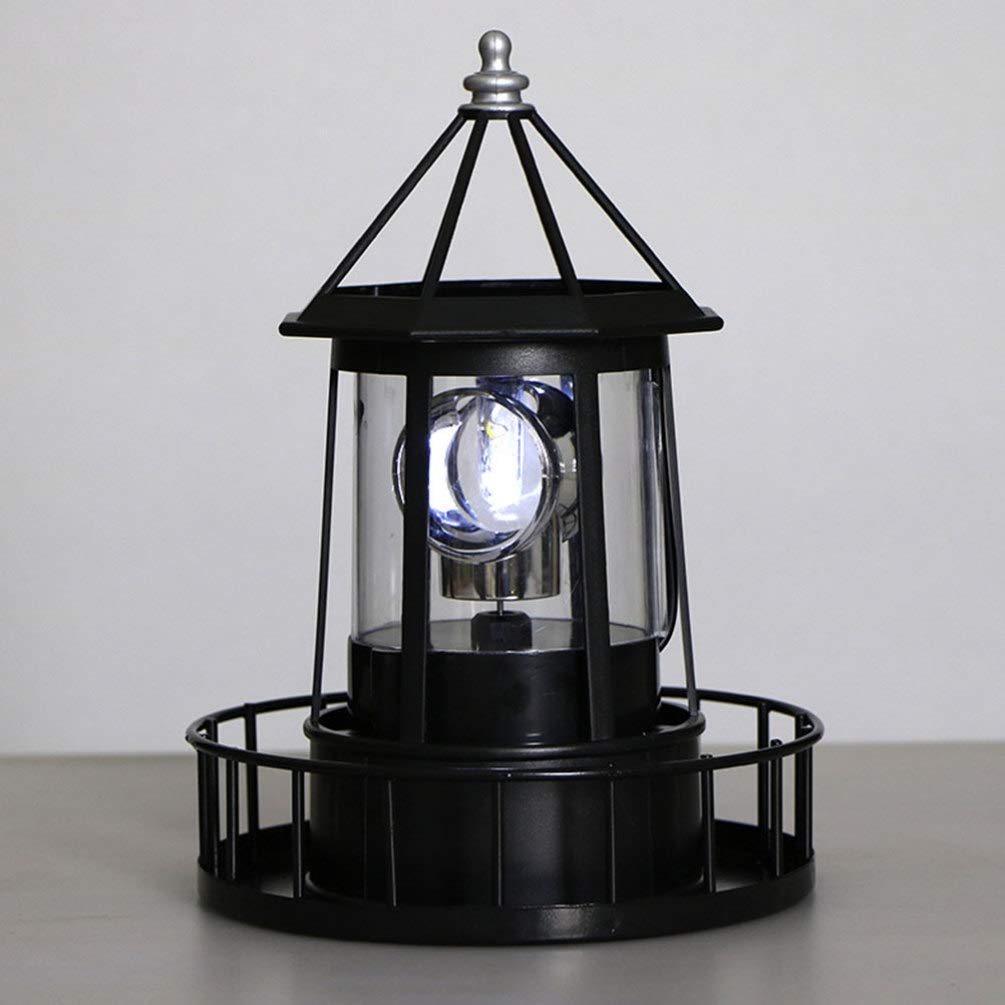 DOITOOL Solar Powered LED Rotating Lighthouse - Waterproof Outdoor Solar Light for Garden, Yard, Patio, Lawn & Fence Decor - Black - Perfect for Landscape Lighting, Pathway Illumination & Backyard Ambiance