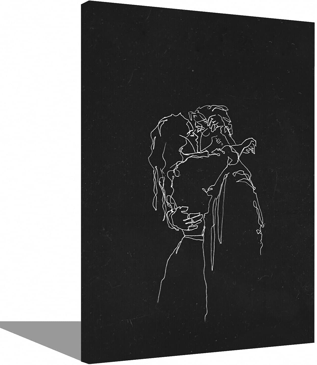 Modern Black & White Line Drawing Couple Kissing Canvas Wall Art - Framed 18x24 Inch Home Decor Painting for Living Room, Bedroom & Office