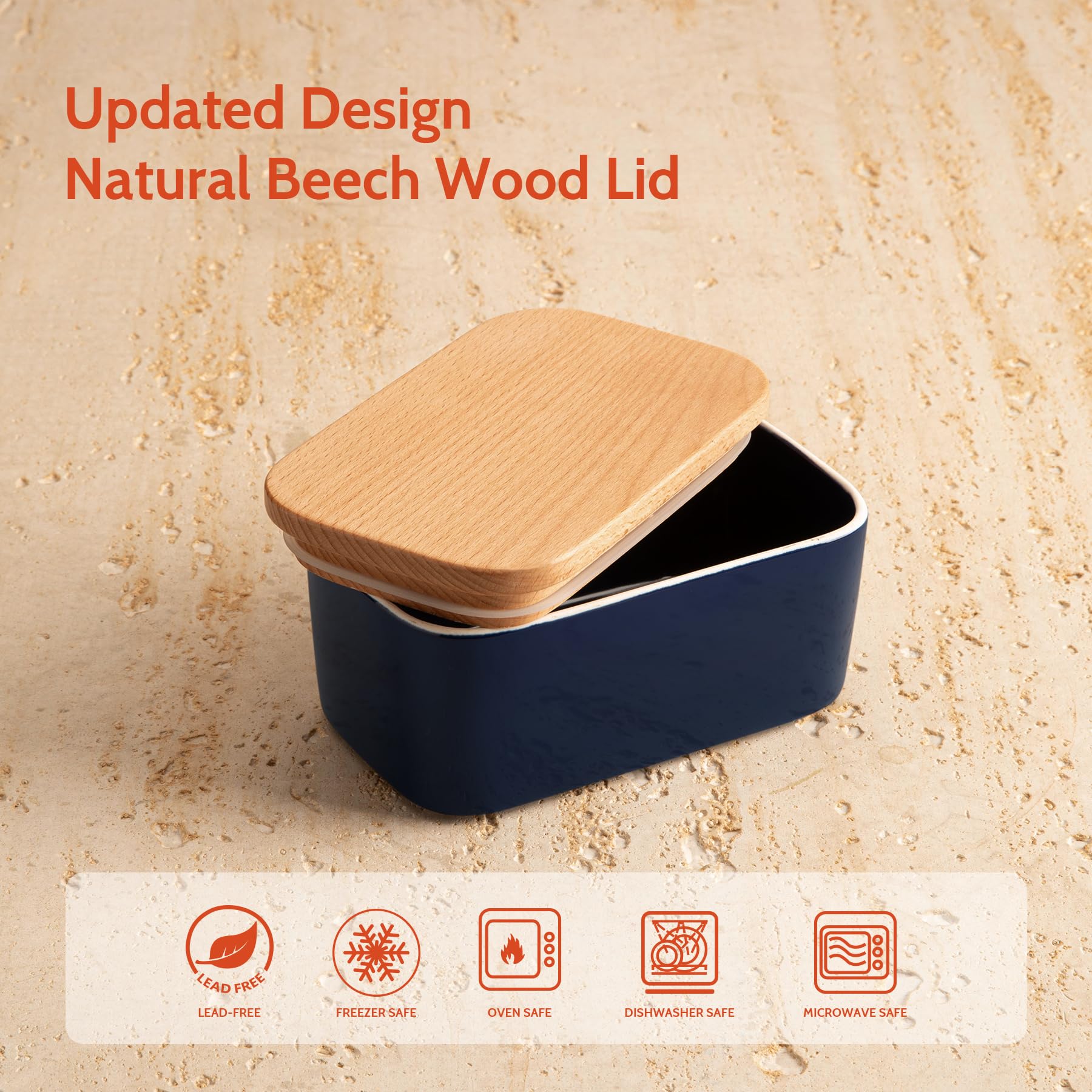 Sweese Large Airtight Butter Dish with Lid - Holds 2 Sticks of Butter, Porcelain Butter Keeper for Countertop - Perfect for Kitchen Decor & Gift (Navy) | Keep Butter Fresh for Breakfast, Baking & Cooking