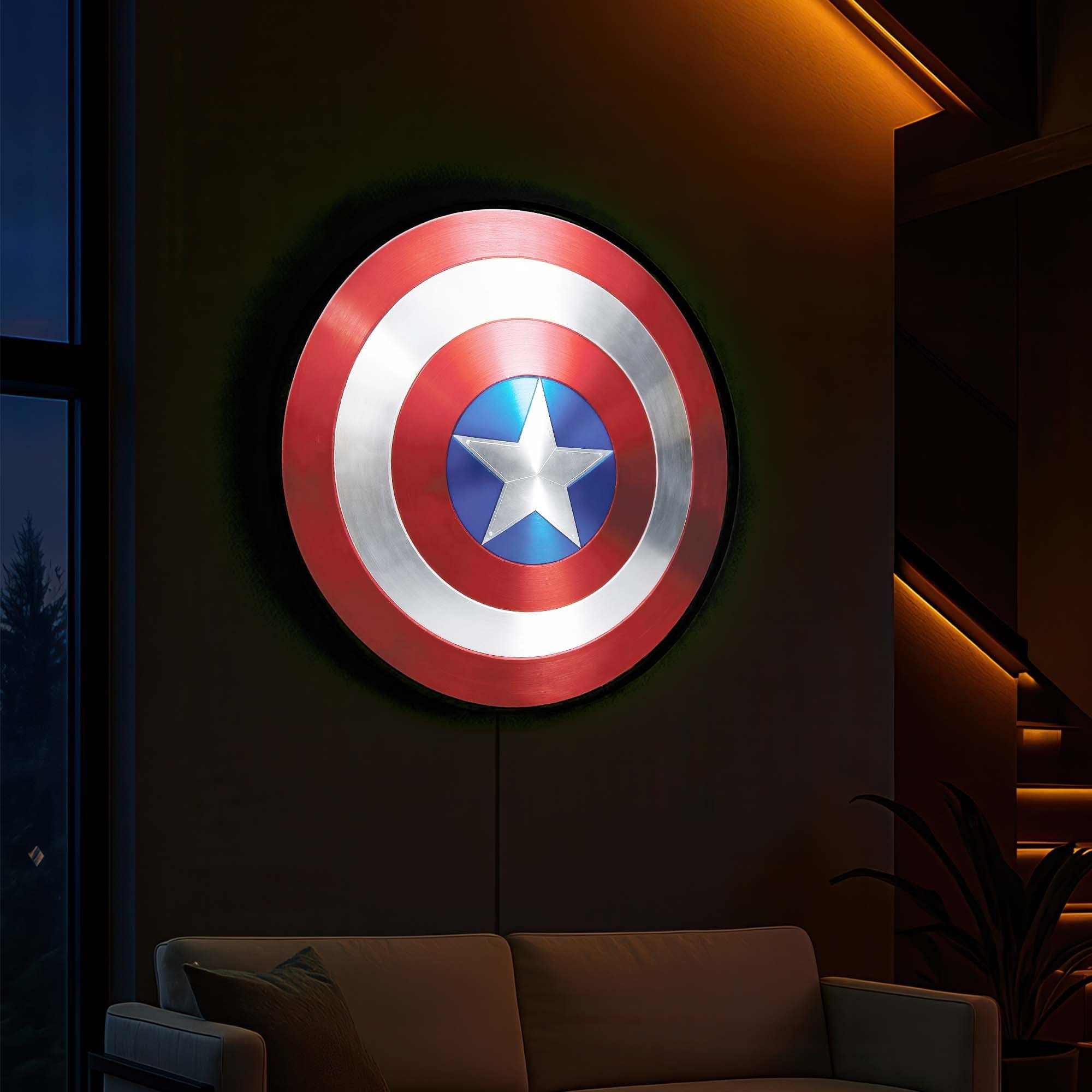 Shield Backlit Tempered Glass Wall Art - Modern LED Illuminated Home Decor for Living Room, Bedroom & Office