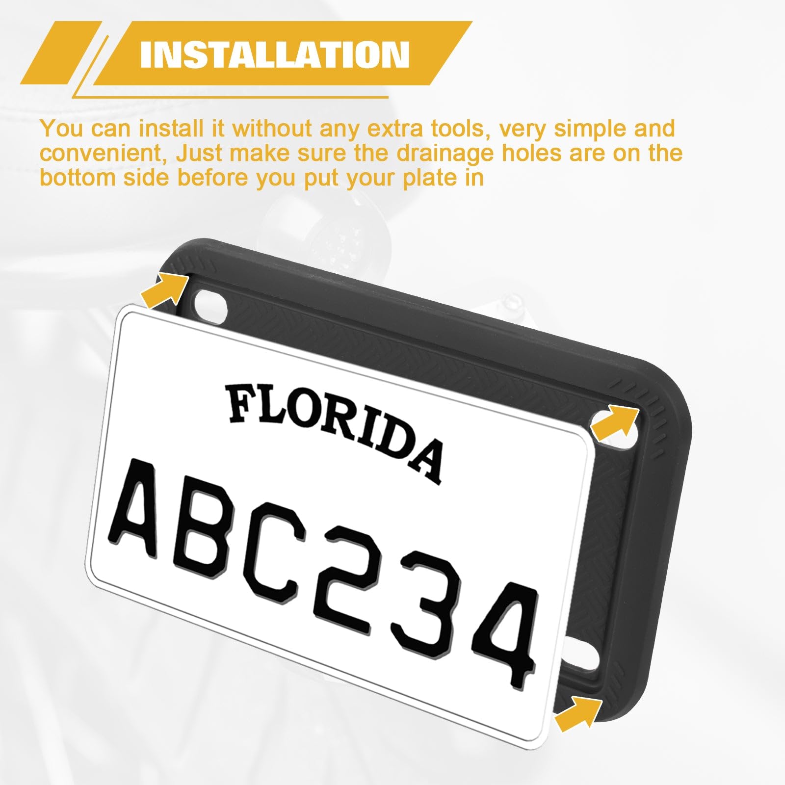 Premium Motorcycle Silicone License Plate Frame - Rustproof, Rattleproof, Weatherproof Black Plate Holder (7.56