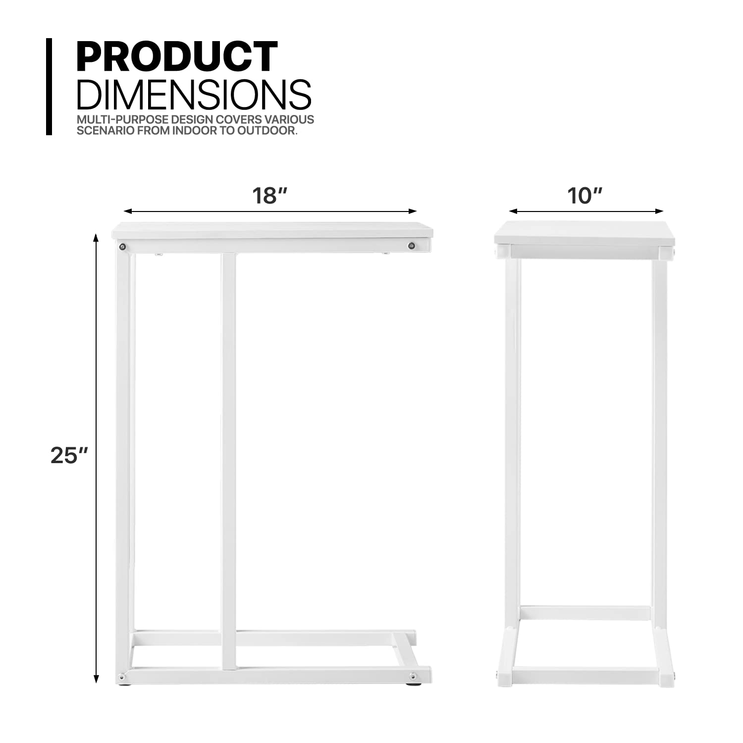 MoNiBloom C-Shaped End Table - Slide Under Couch Side Table with Sturdy Metal Frame for Living Room, Bedroom, Office - White - Perfect for Small Spaces, Sofa Snacking & Nightstand Use