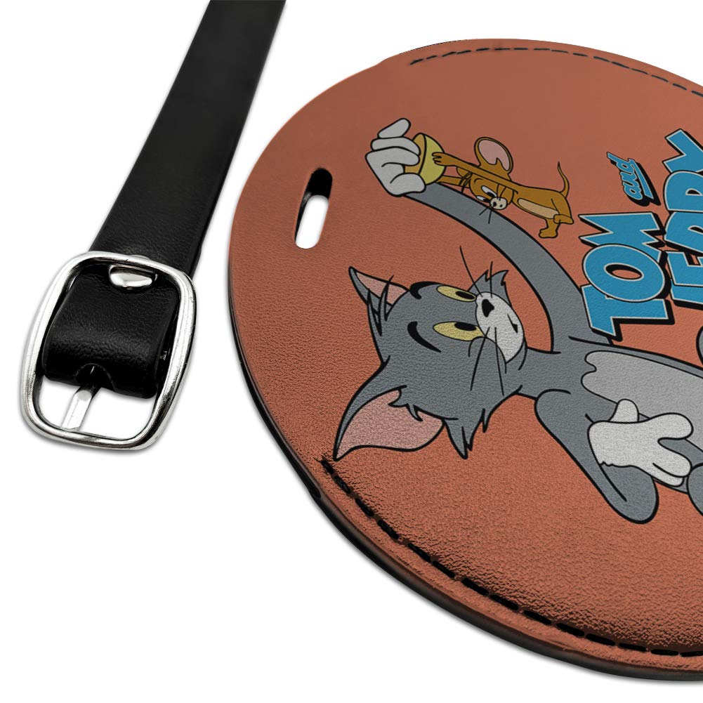 Tom and Jerry Best Friends Round Leather Luggage Tag - Personalized Carry-On ID Card for Suitcases - Perfect for Travel, Business Trips & Vacation Identification