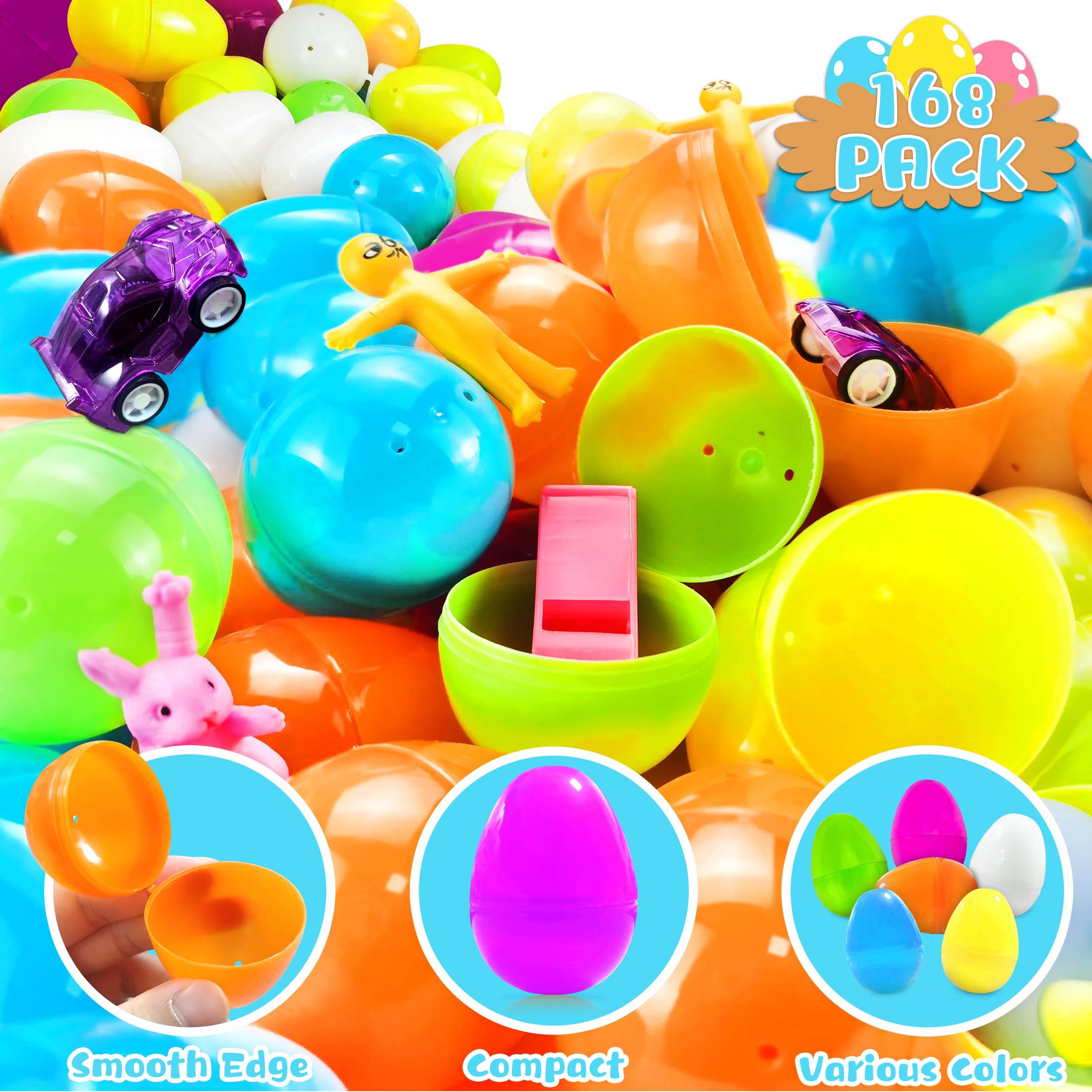 168 Packs Prefilled Easter Eggs with Toys Inside - Bulk Stuffed Easter Eggs for Easter Egg Hunt, Easter Basket Stuffers, Party Favors & Kids Gifts - Perfect for Easter Celebrations, Classroom Activities & Birthday Parties