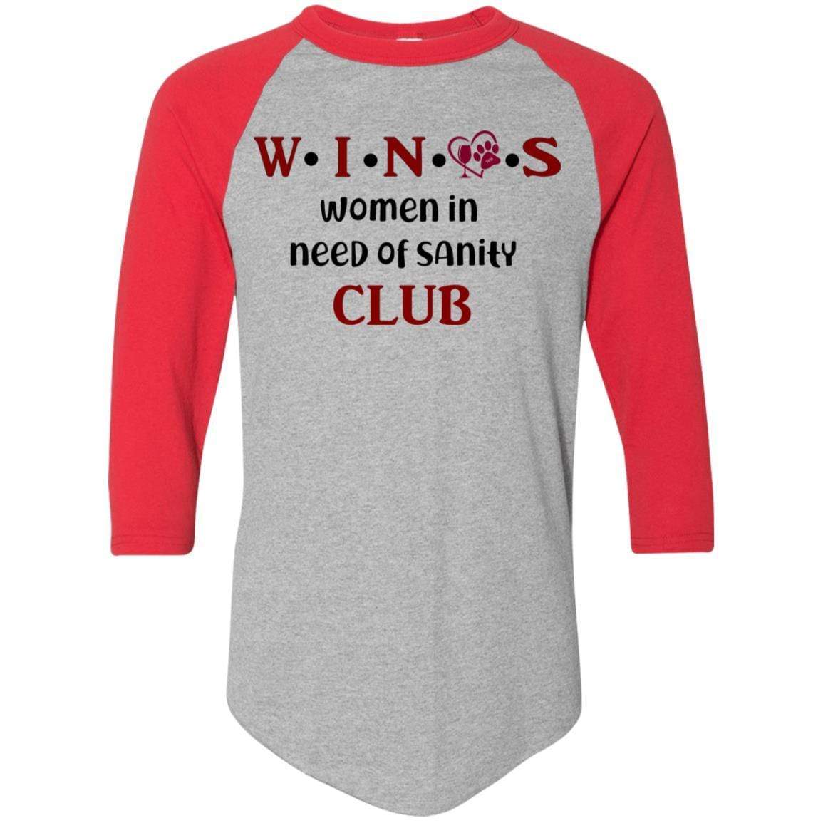 WineyBitches.Co WINOS Club Colorblock Raglan Jersey with Burgundy Lettering - Perfect for Wine Tasting Parties, Girls' Night Out & Casual Wear