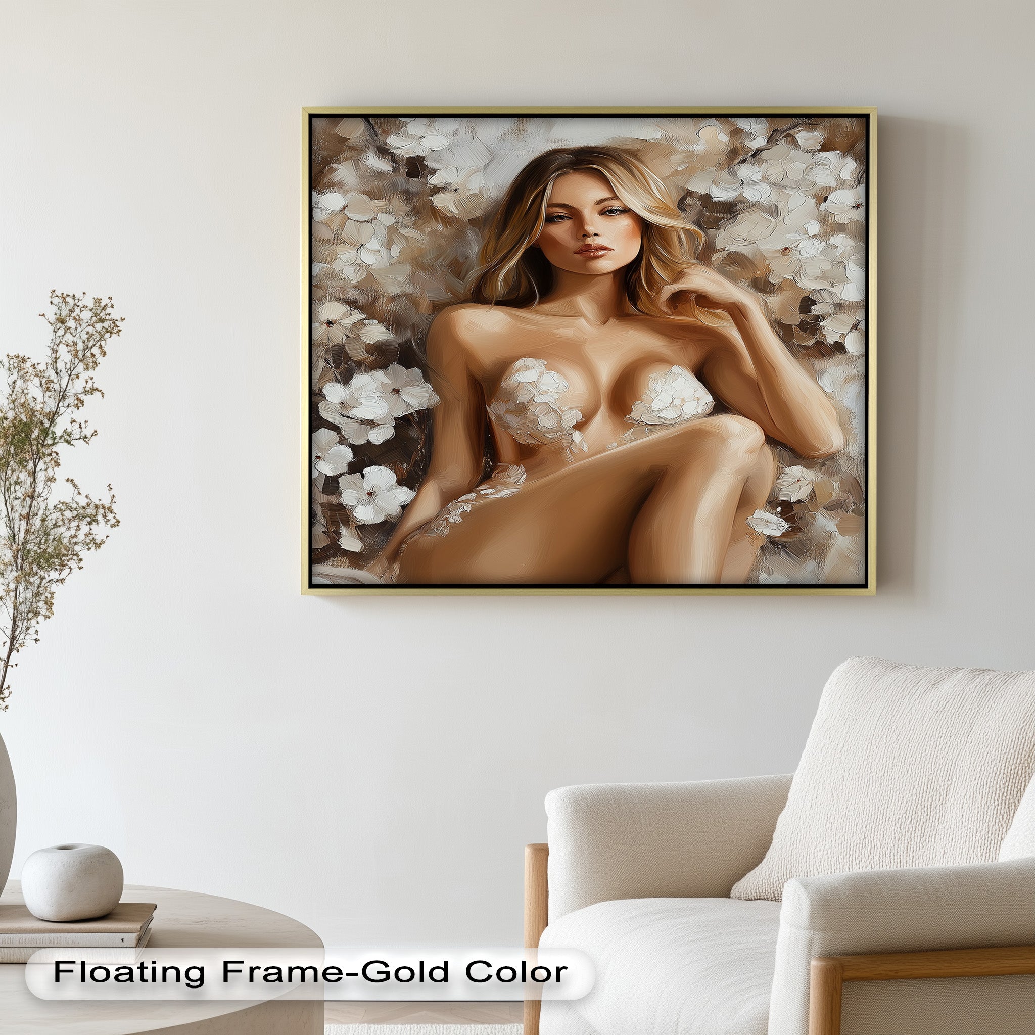 Blossom Muse Romantic Nude Oil Painting - Handmade Canvas Art for Home Decor, Bedroom & Living Room Wall Art