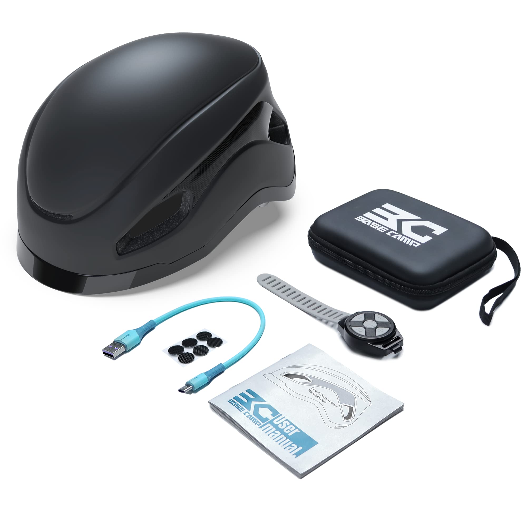 BASE CAMP SF-999 Smart Bluetooth Bike Helmet for Adults - Built-in Speakers, Mic & LED Turn Signals - Lightweight Cycling Helmet for Men & Women - Perfect for Commuting, Road Biking & Urban Cycling