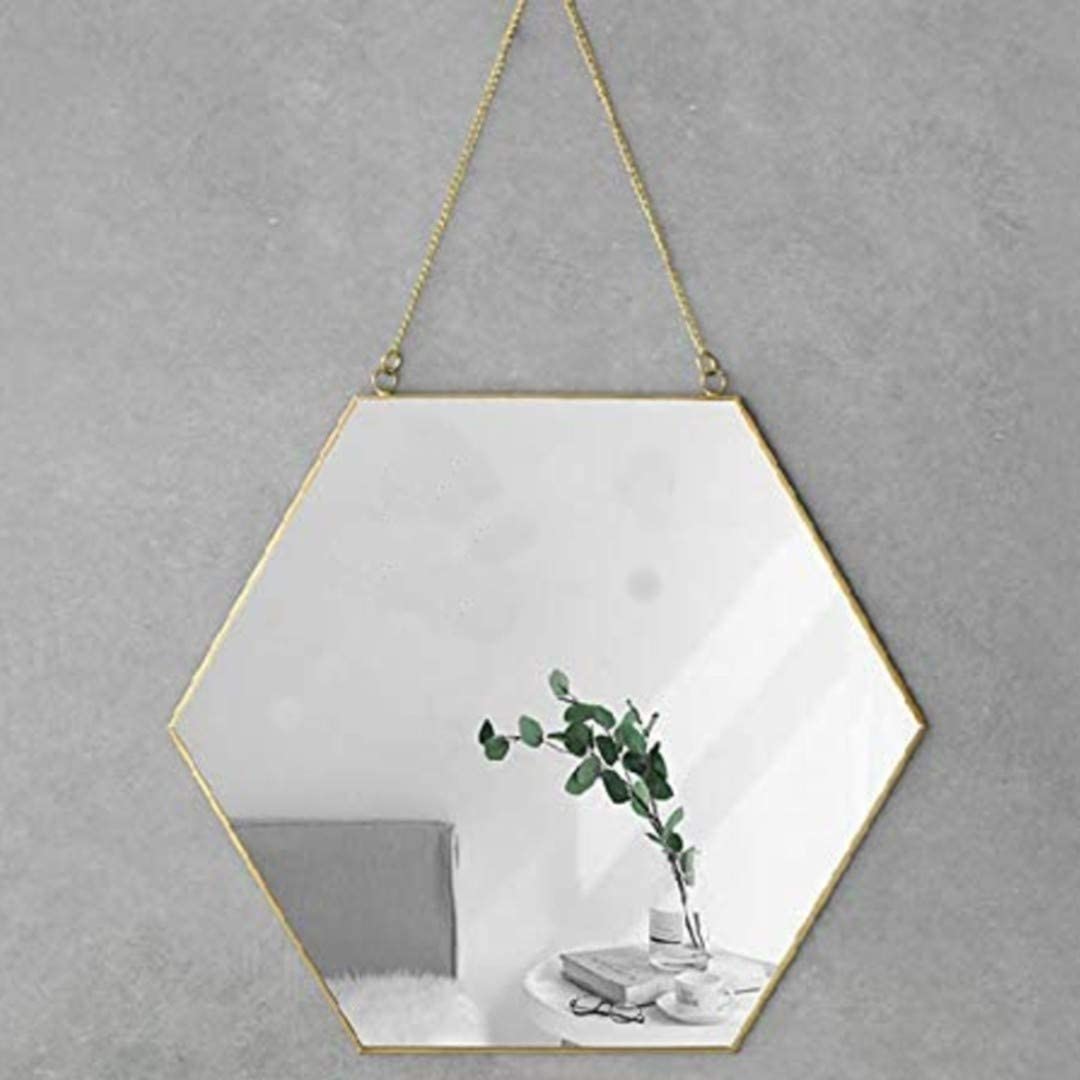Hexagon Hanging Wall Mirror - Gold Geometric Decorative Mirror for Living Room, Bedroom & Bathroom - Stylish Home Decor Accent Piece