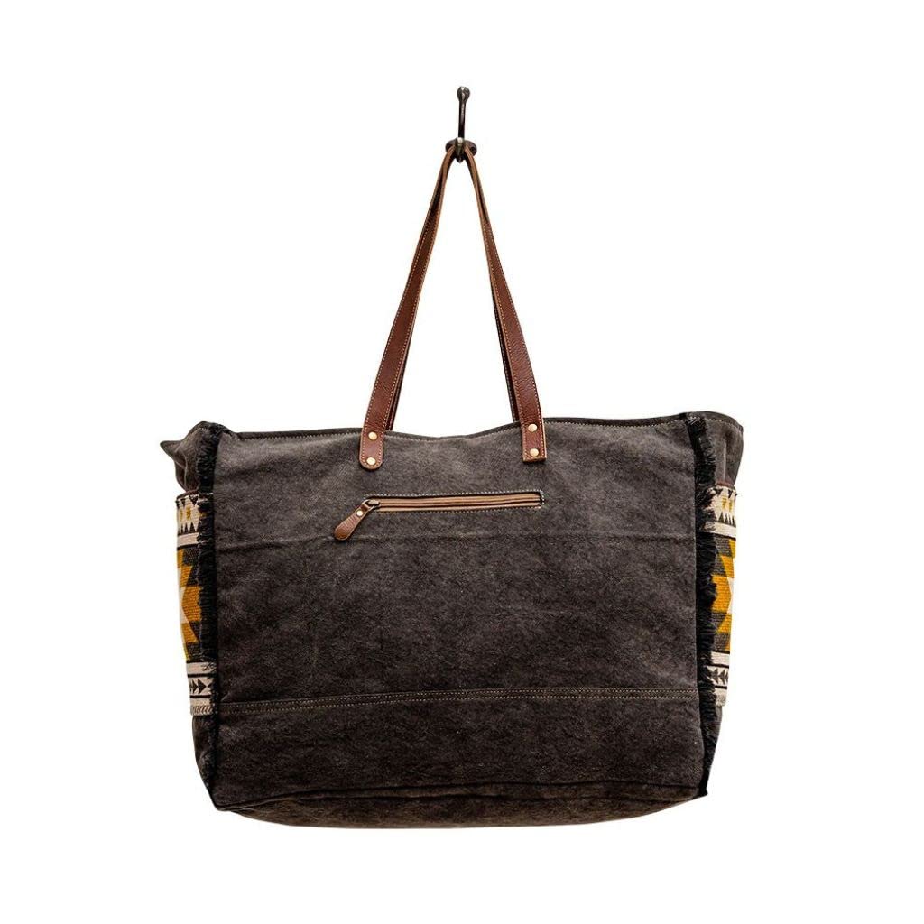 Myra Bag Western Leather Weekender Bag for Women - Cotton & Upcycled Canvas Boho Shoulder Bag | Perfect for Travel, Weekend Getaways & Boho Fashion | Durable & Stylish Trilang Design