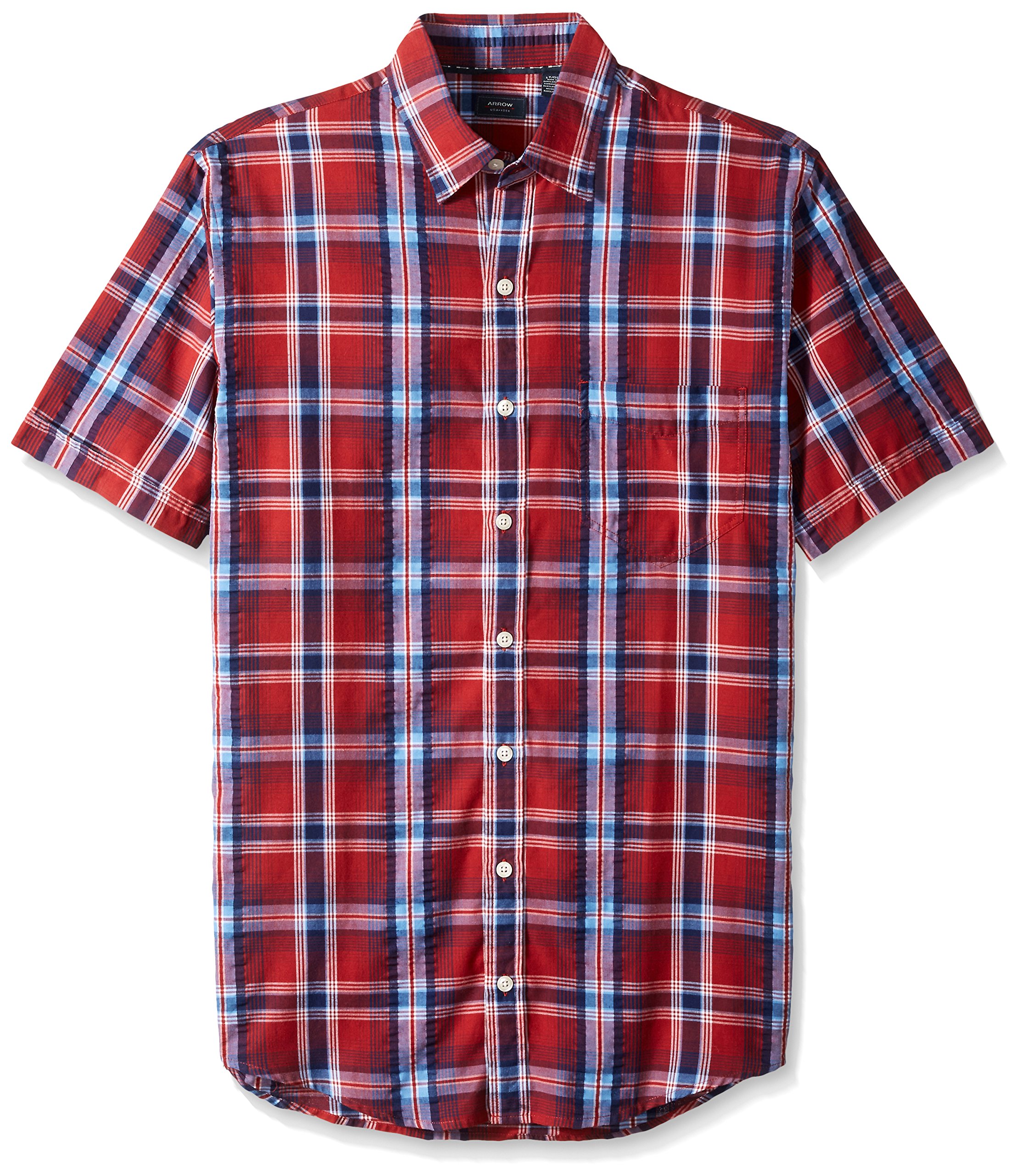 Arrow Men's Big & Tall Short Sleeve Casual Shirt - Textured Solid Button Down for Summer Beach & Outdoor Activities