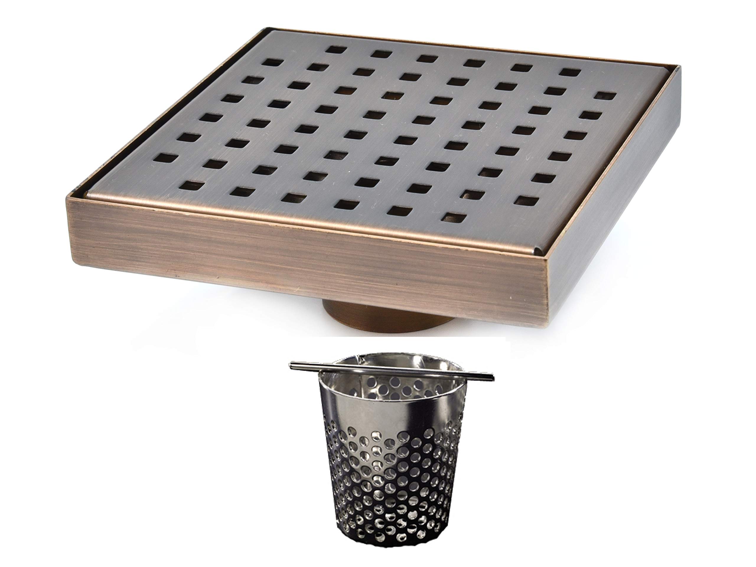 Serene Drains Oil Rubbed Bronze 6 Inch Square Shower Drain with Hair Catcher - Traditional Square Design for Bathroom & Shower Remodeling