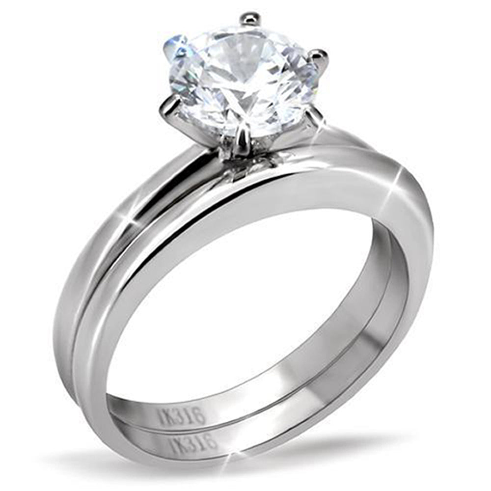 MABELLA Women's Stainless Steel Cubic Zirconia Round Cut Wedding & Engagement Ring Set - Elegant Bridal Jewelry for Proposals, Anniversaries & Special Occasions