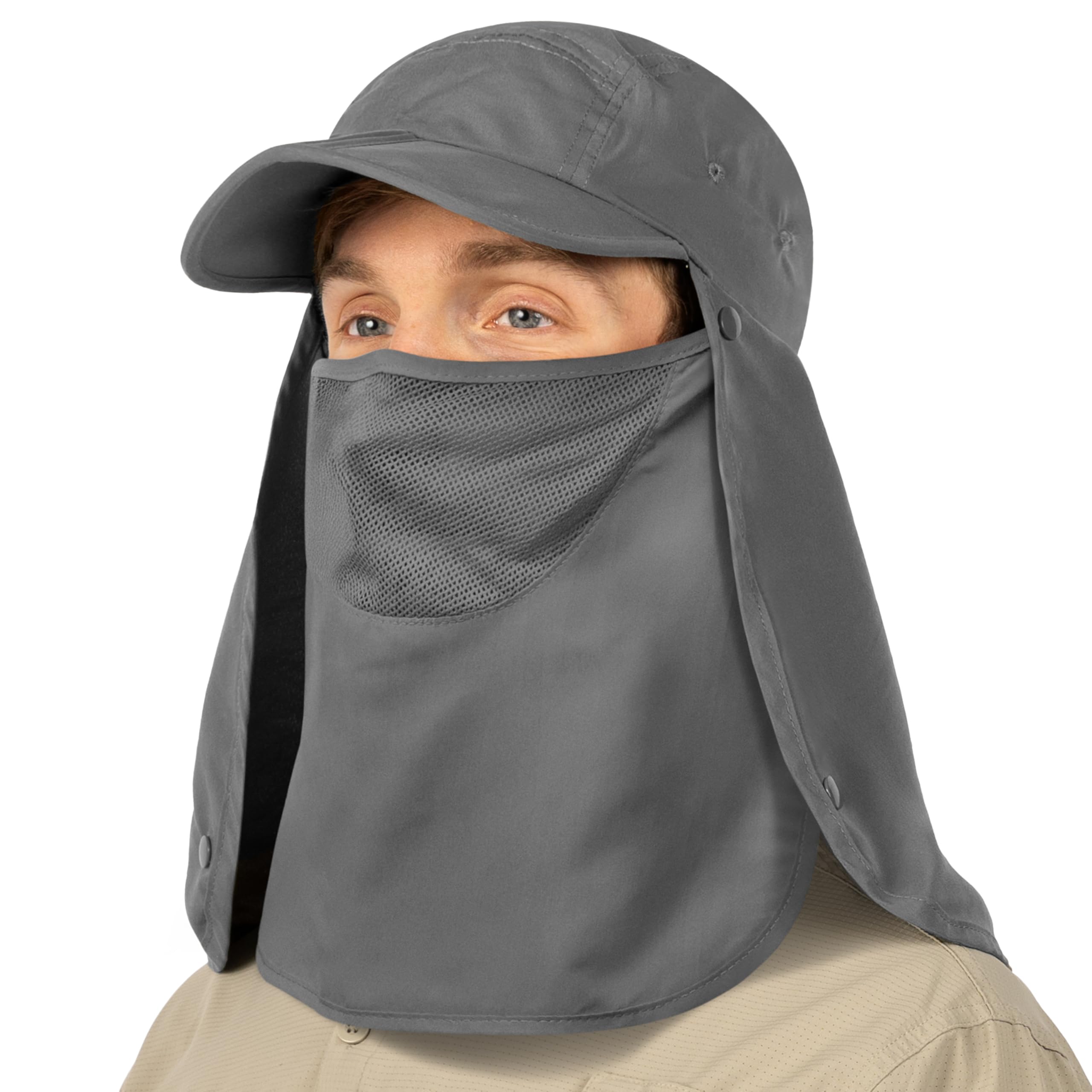 Men's SUN CUBE UV Protection Fishing Hat with Neck Flap & Face Cover - Outdoor Bucket Cap for Hiking, Running, Fishing & Beach Activities - UPF 50+ Sun Hat for Summer Adventures