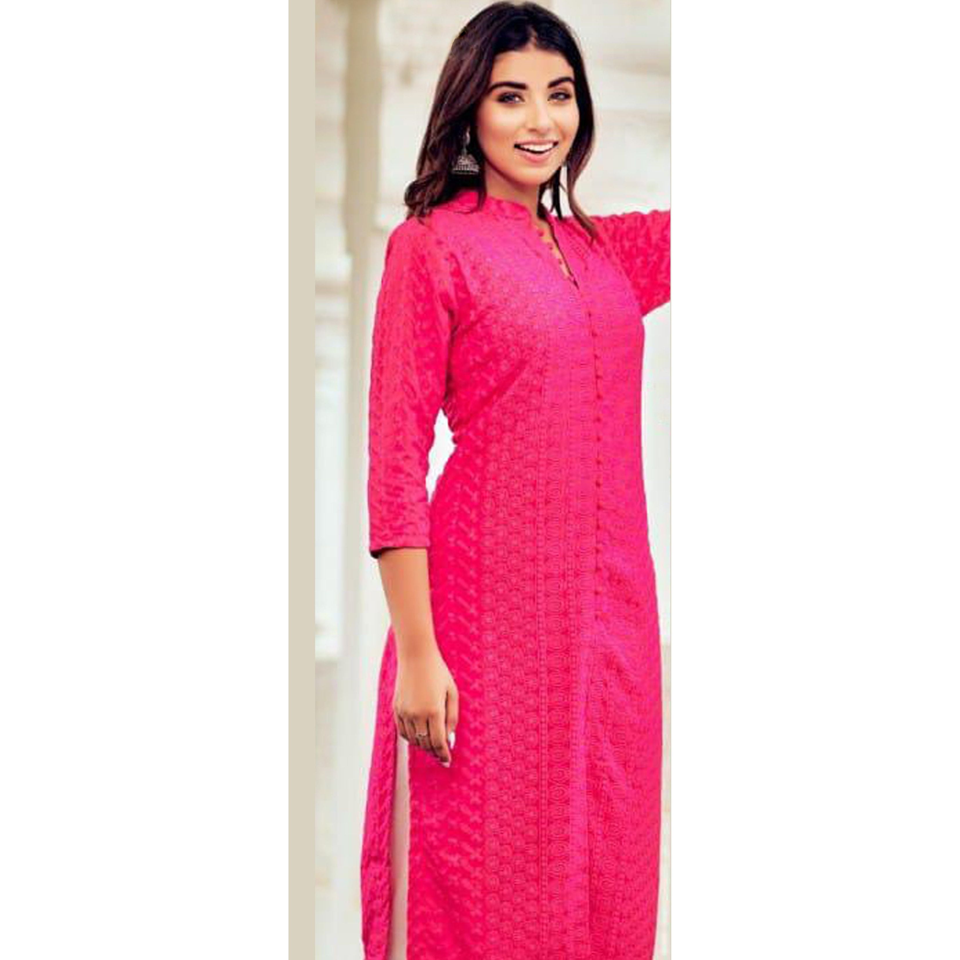 Lakhnavi Chikankari Kurta for Women - Elegant Dark Pink Embroidered Kurti | Perfect for Festivals, Weddings & Ethnic Occasions