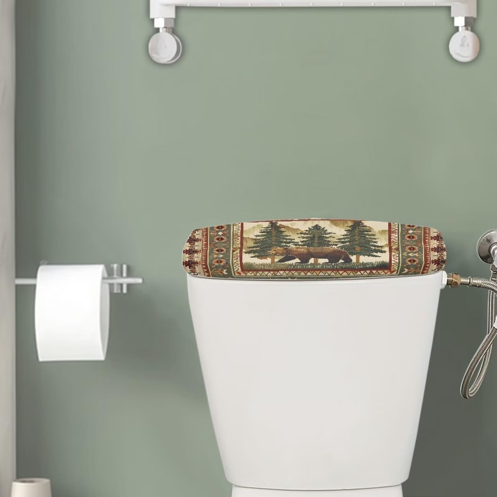 Aztec Bar Toilet Tank Cover - Dustproof Bathroom Tank Lid Replacement Fits Most Standard Toilets | Modern Home Decor for Powder Rooms & Guest Bathrooms