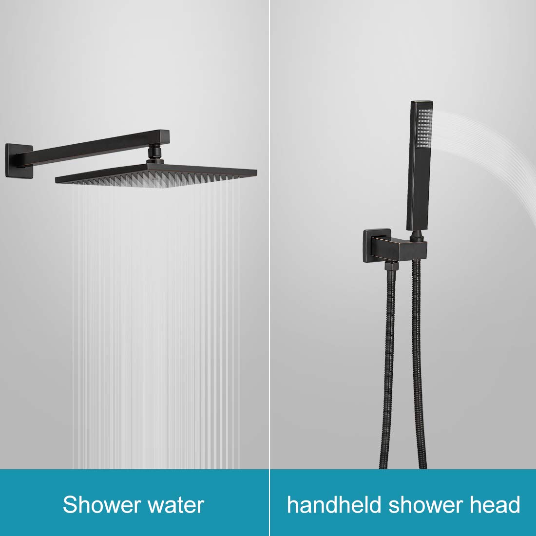 Oil Rubbed Bronze Rainfall Shower System - 10 Inch Wall Mounted Shower Head with Handheld Spray, Mixer Valve & Rough-in Trim - Perfect for Modern Bathroom Renovations & Spa-Like Experience