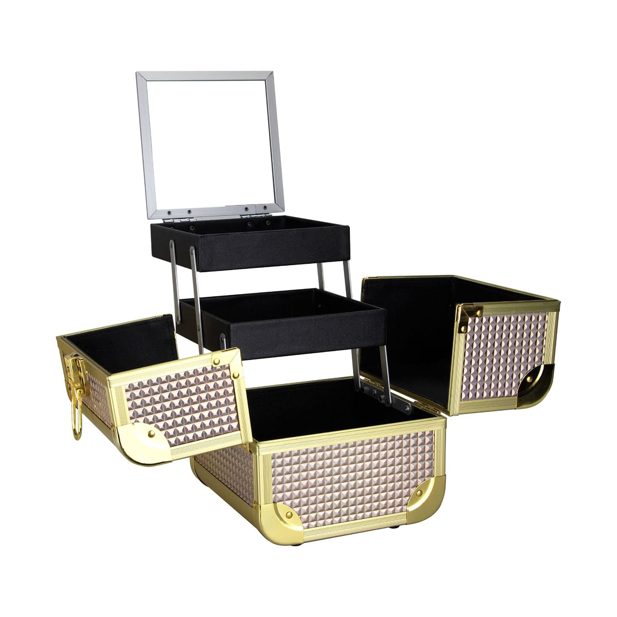 Modern Portable Holographic Ice Cube Cosmetic Makeup Train Case with 2-Tier Extendable Tray, Mirror & Brush Holder - Silver | Professional Makeup Organizer for Travel, Salon & Home Beauty Storage