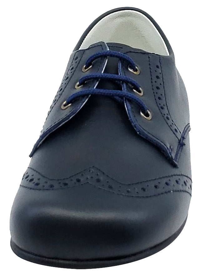 Gepetto's Boys Navy Blue Leather Blucher Wingtip Dress Shoes - Formal & School Occasions