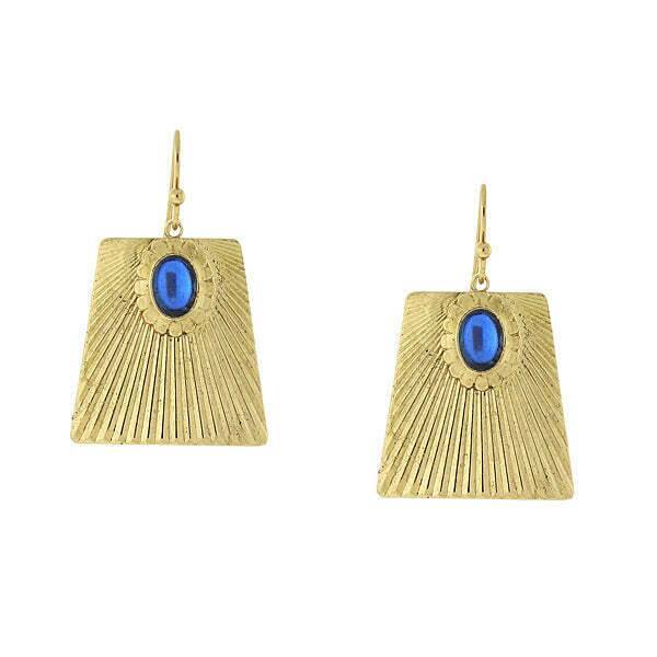 1928 Blue Oval Bead Corrugated Rectangle Drop Earrings for Women - Vintage Style Dangle Earrings for Party, Wedding & Evening Occasions