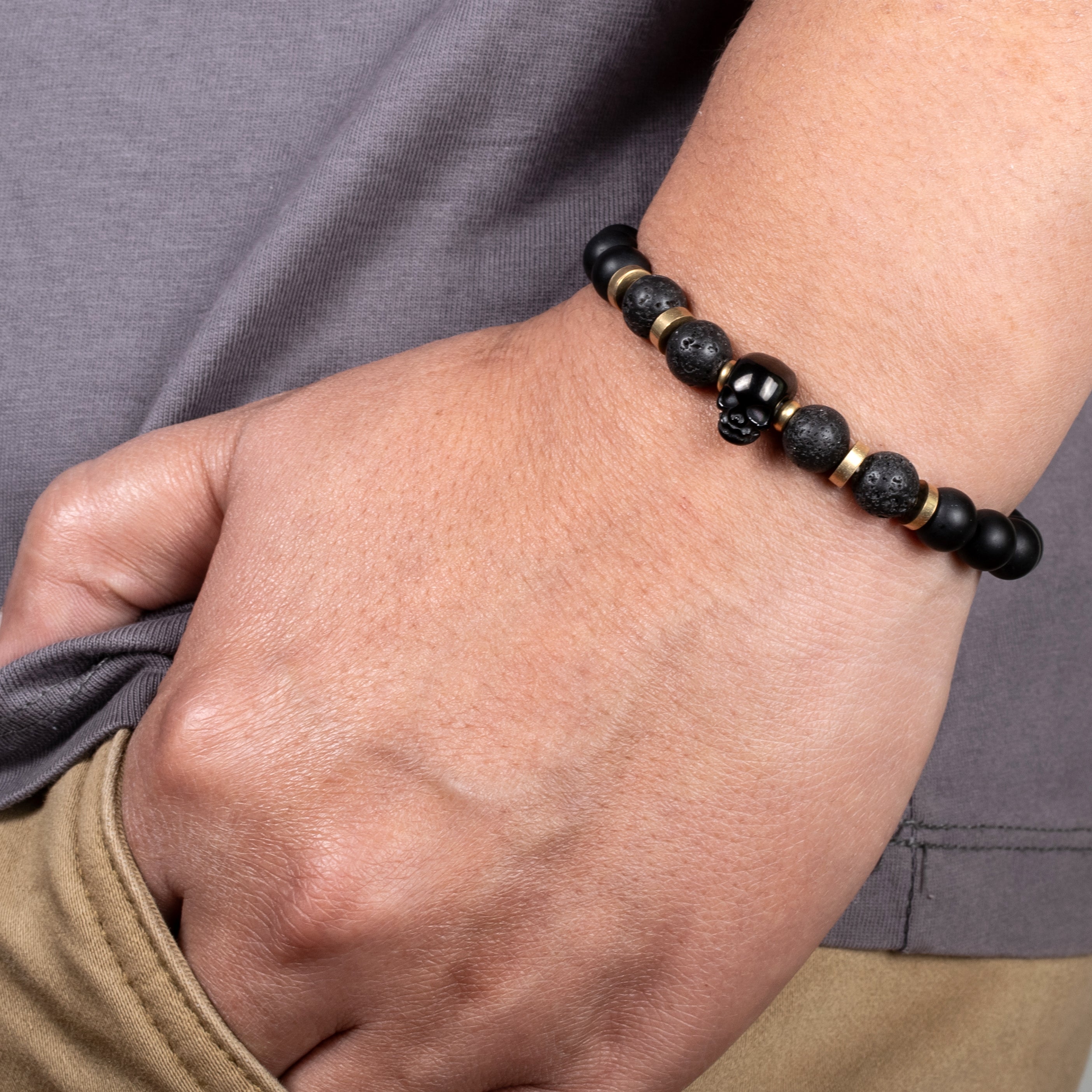 Onyx Lava Stone Courage Bracelet for Men & Women - Adjustable Black Beaded Spiritual Healing Jewelry - Perfect for Meditation, Yoga & Daily Wear
