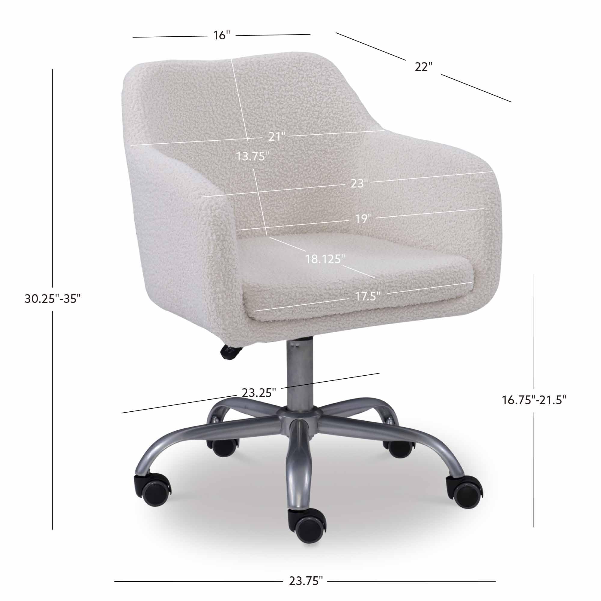Linon Colton Adjustable Upholstered Office Chair with Wheels - Ergonomic Desk Chair with Lumbar Support, Swivel & Tilt Function - Natural Sherpa Fabric for Home Office, Gaming & Workspace Comfort