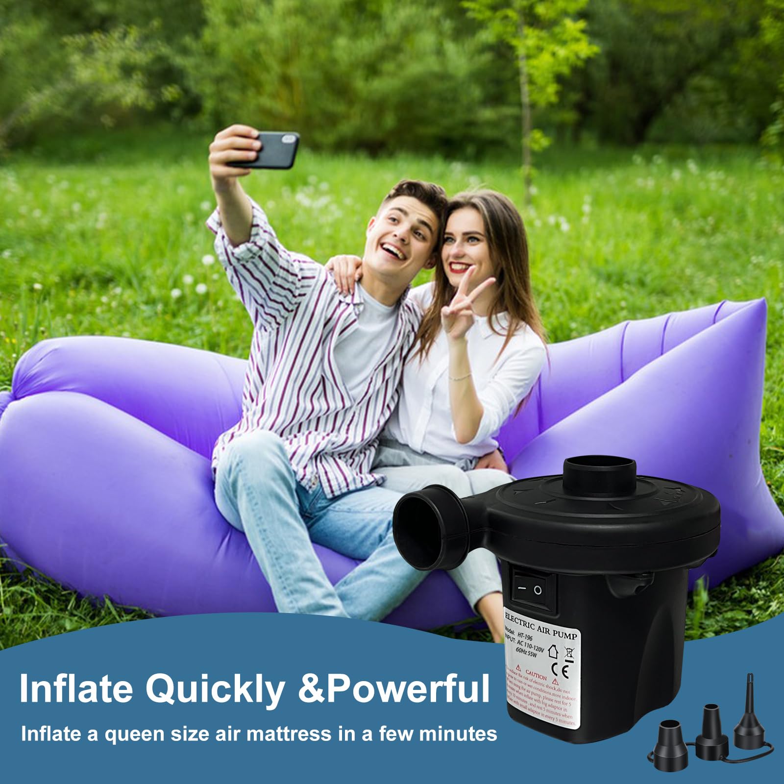 **Aida & Hani Electric Air Pump for Inflatables - Fast Inflating & Deflating Air Mattress Pump with 3 Nozzles - Portable Pool Float Pump (Black) - Perfect for Camping, Travel, and Home Use**