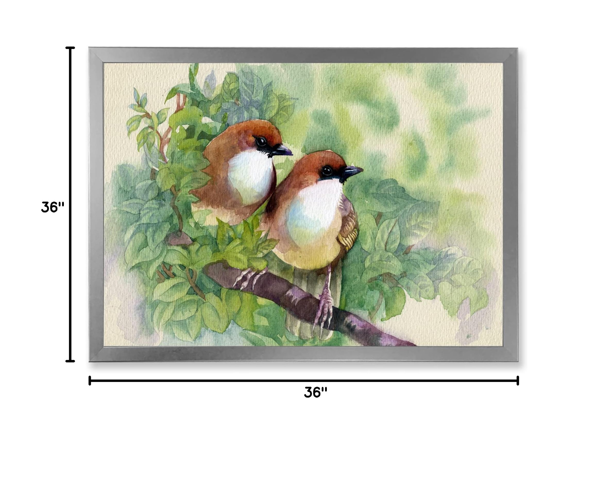 DesignQ Birds Of Spring Traditional Framed Wall Art - Hand-Painted Canvas Home Decor for Living Room, Bedroom & Office