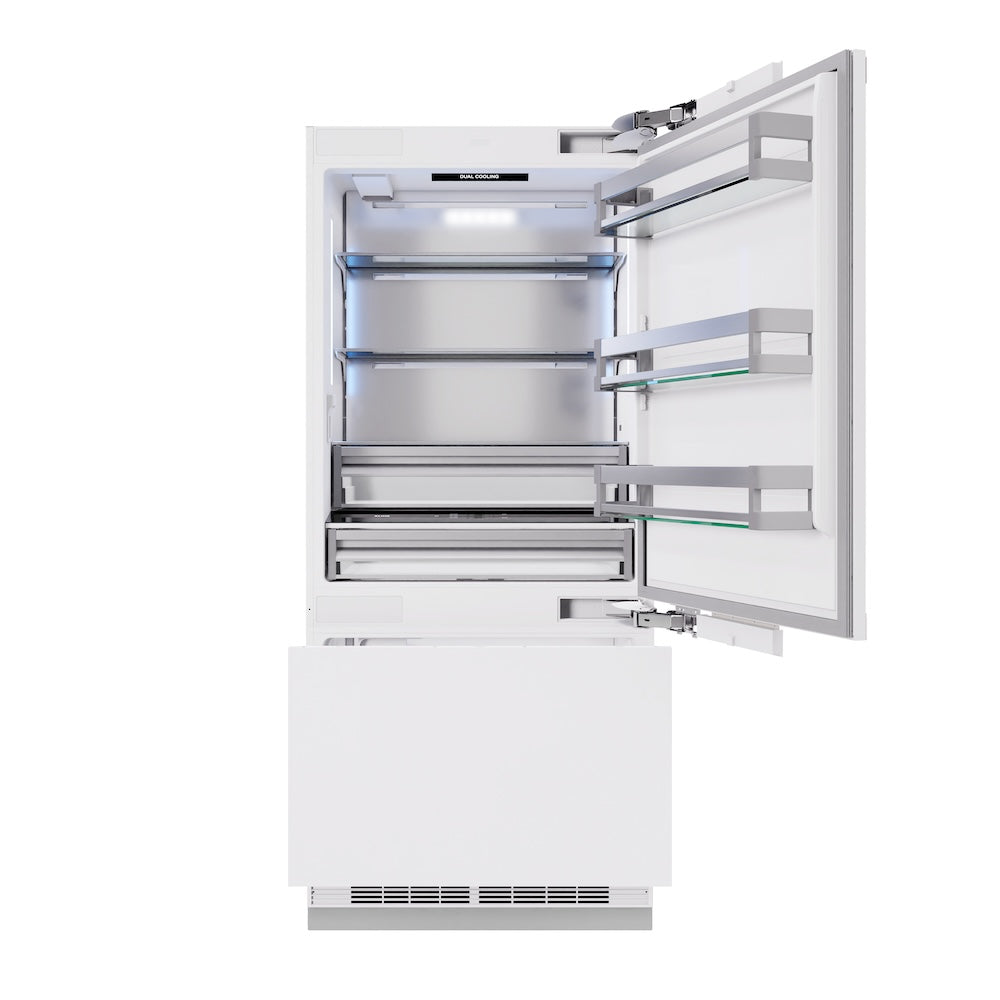 ZLINE Autograph Edition 36 Inch Panel Ready Built-In Bottom Freezer Refrigerator - 19.8 cu ft Capacity with Water Dispenser & Ice Maker - Champagne Bronze Accents (RBITZ 36 CB) - Perfect for Modern Kitchens & Luxury Homes