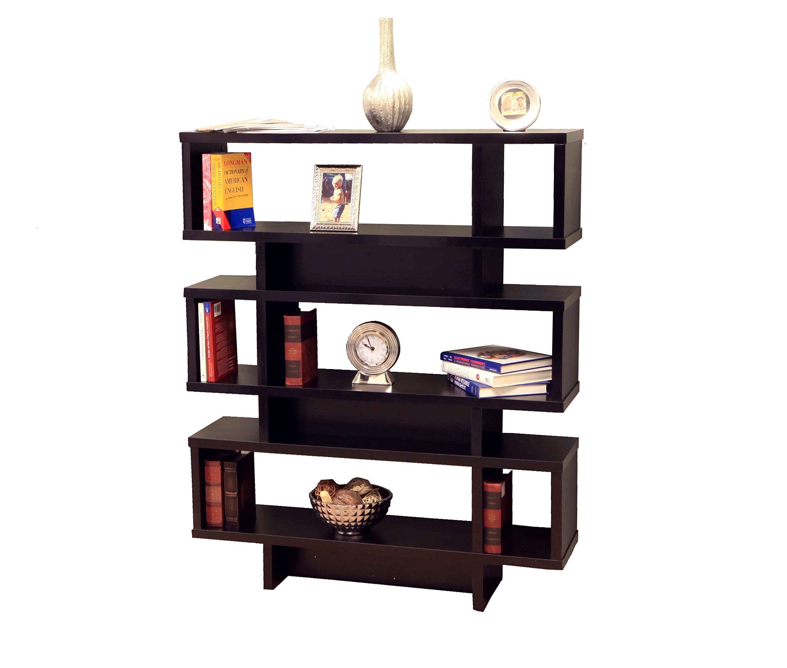 Frenchi Home Furnishing 3-Tier Display Cabinet & Bookcase - Modern Black Wooden Shelf for Living Room, Bedroom, Office - Perfect for Showcasing Books, Decor, Collectibles and Storage Organization