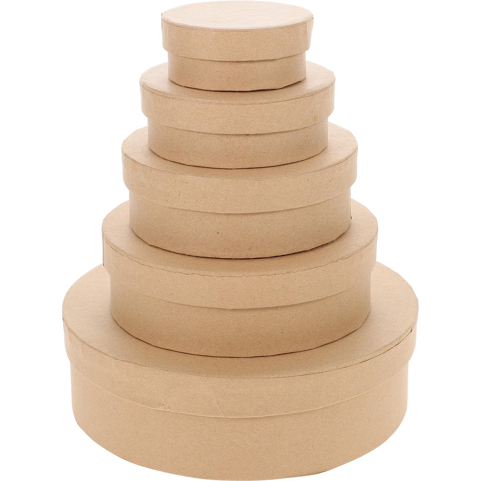 Round Kraft Paper Mache Storage Boxes with Lids - Set of 5 Sizes for Candy, Chocolate & Biscuit Packaging | Eco-Friendly Cardboard Craft Containers for Gifts, Parties & Home Organization