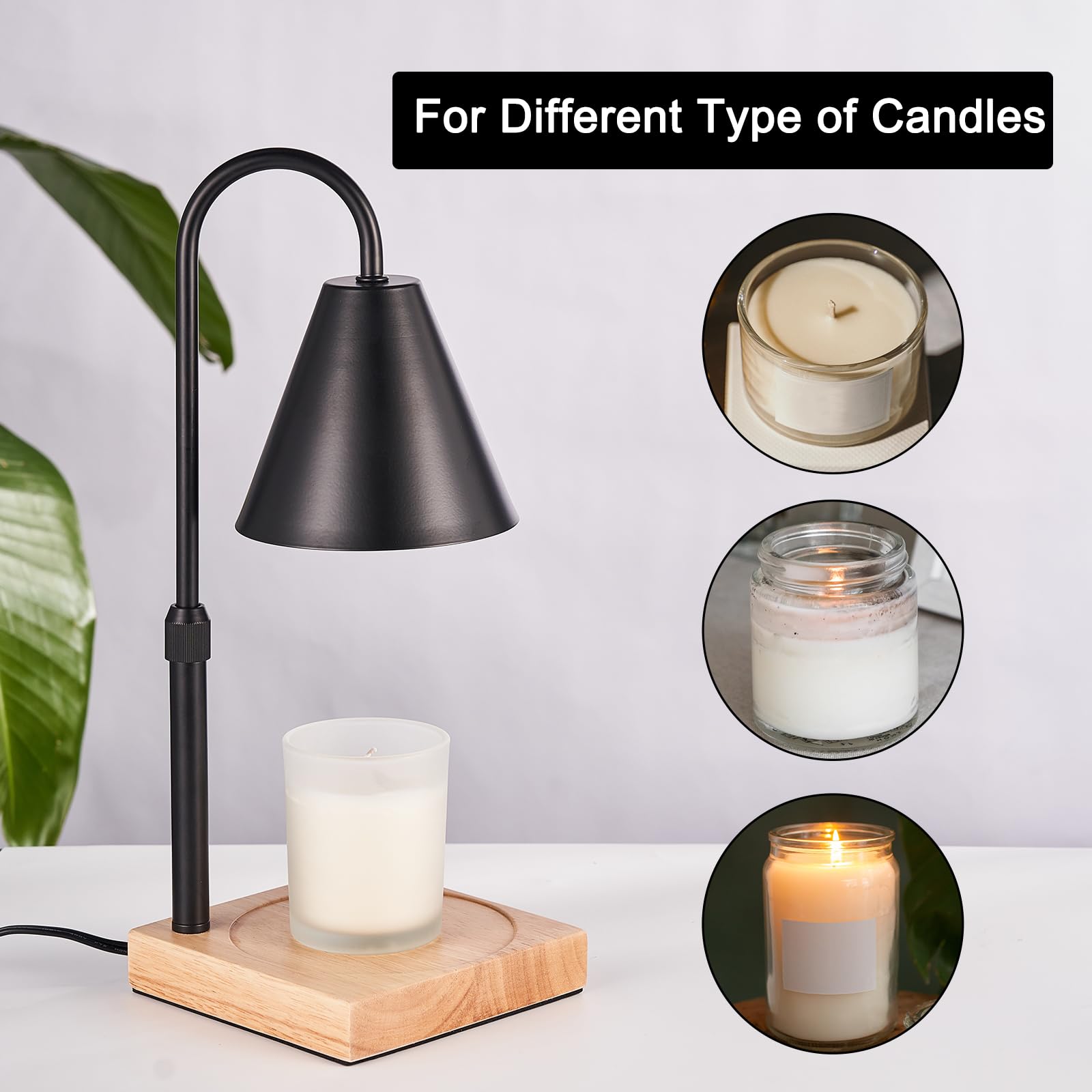 YODEWA Wood Base Candle Warmer Lamp with Timer & Dimmer - Farmhouse Electric Wax Melter for Jar Candles, Home Decor, Housewarming & Birthday Gifts for Women - Square Black - Perfect for Living Room, Bedroom & Office Ambiance