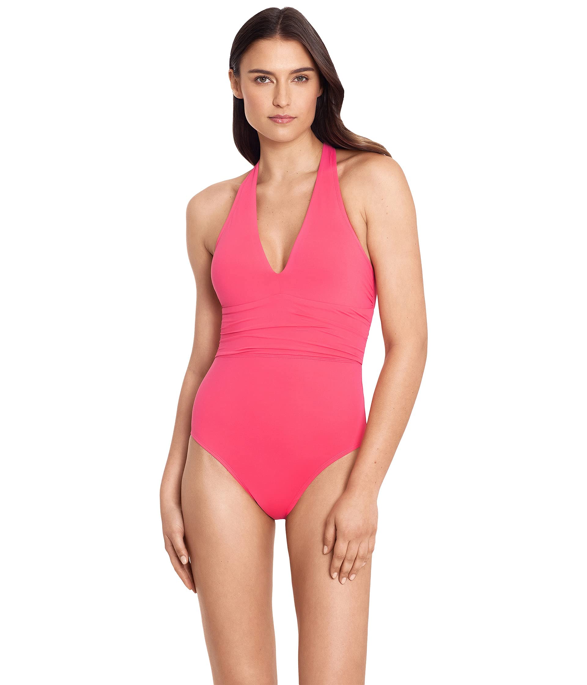 Lauren Ralph Lauren Women's Solid Color Twist Back Halter One-Piece Swimsuit | Beach Club Collection | Perfect for Pool Parties, Vacations & Summer Getaways