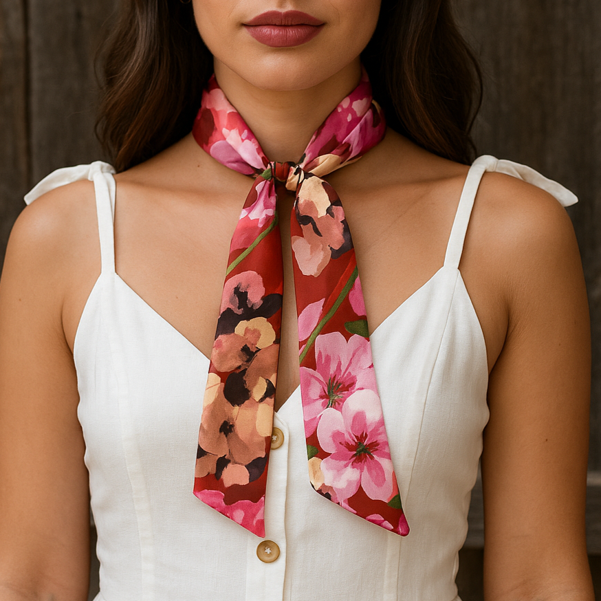 Red and Pink Western Skinny Mini Wild Rag Scarf - Cowgirl Necktie for Women | Fashion Bandana for Horse Riding, Rodeo & Country Outfits #TW318