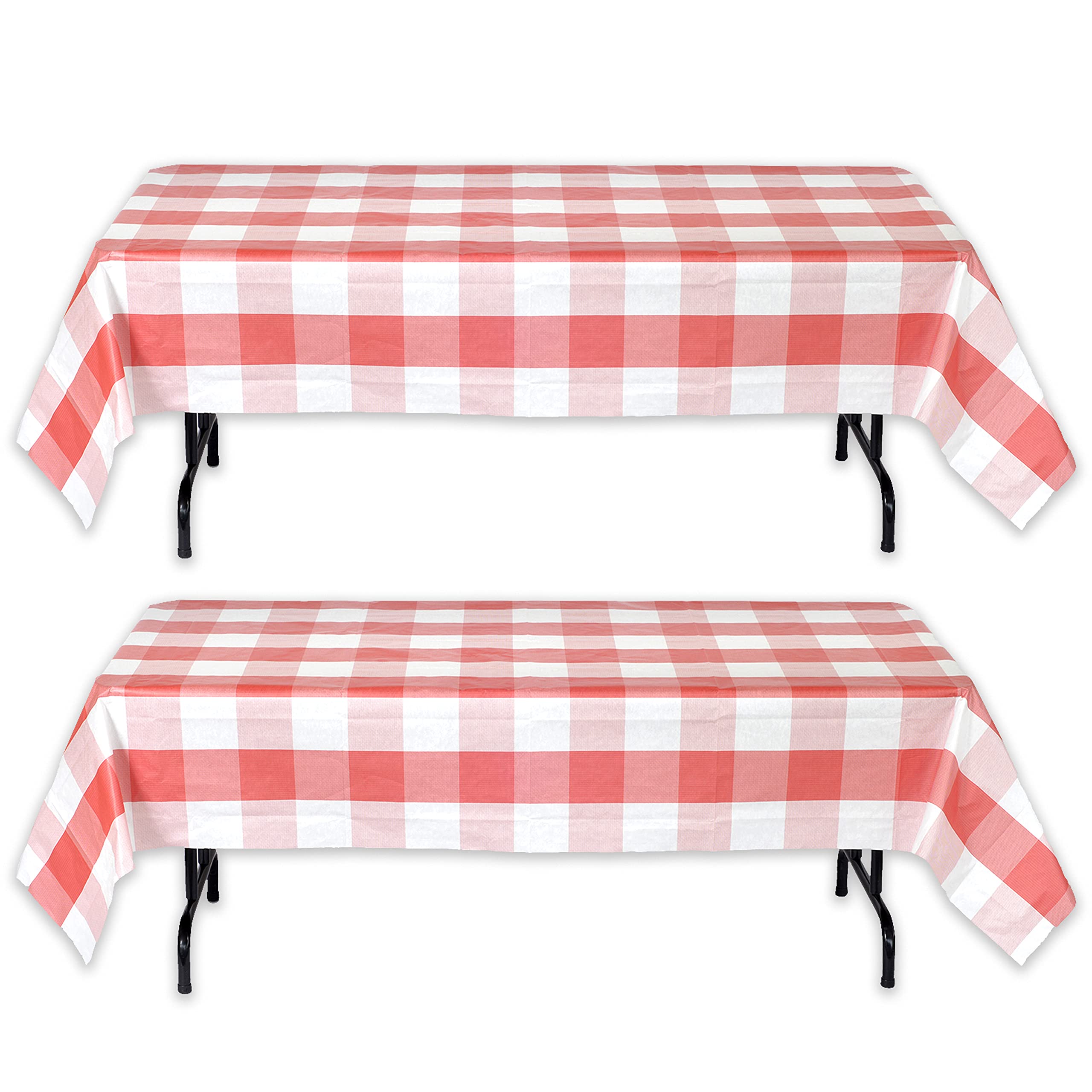 Havercamp Red and White Large Block Plaid Tablecloths (2 Pack) - 54