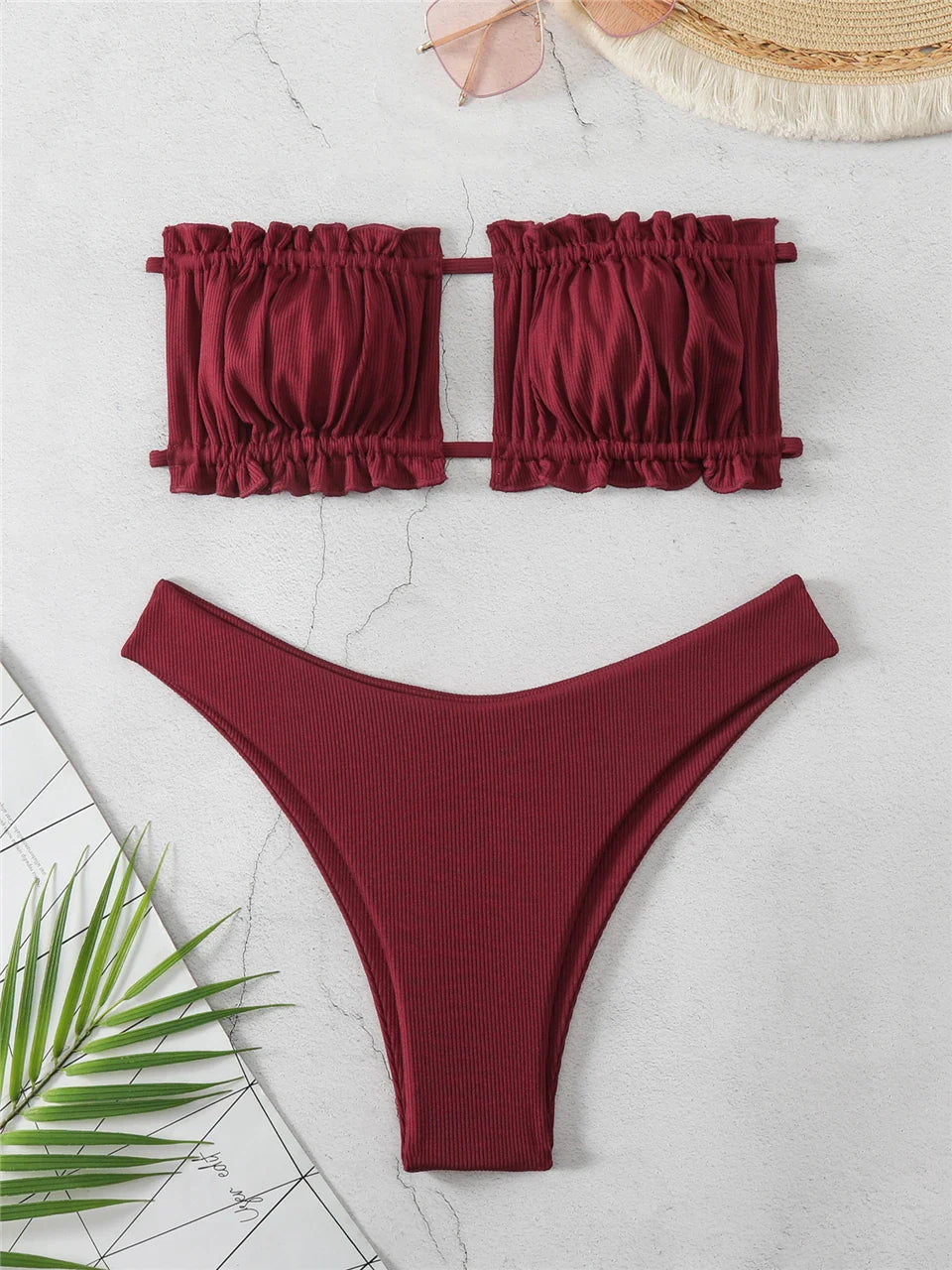 Sexy Back Lace Up Bikini Set - Women's Solid Hollow Out Swimwear for Beach & Pool - Perfect for Summer Vacation, Tropical Getaways and Swim Parties