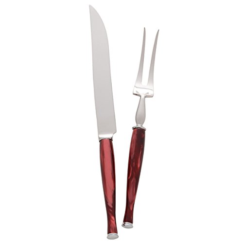 Italian Red Pearl Handle Carving Set - 18/10 Stainless Steel Flatware from Trevi Perlato Collection | Handmade in Italy | Elegant Dinnerware for Holiday Entertaining & Fine Dining