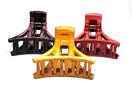 Trendy Wooden Color Acrylic Triangle Hair Claw Clips for Women & Girls - 3 Pack | Perfect for Updos, Ponytails & Everyday Hairstyles