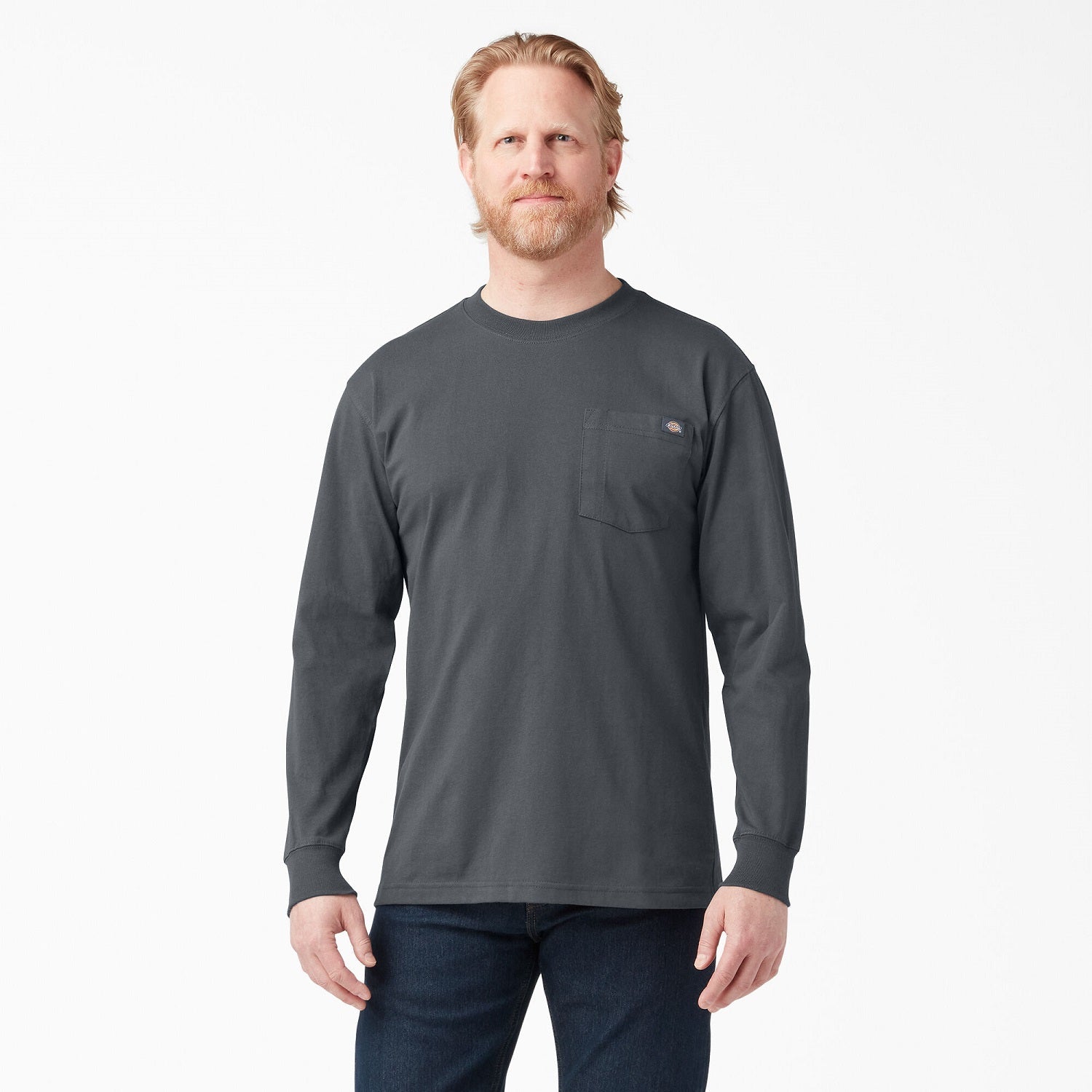 Dickies Men's Heavyweight Long Sleeve Crew Neck T-Shirt - Durable Workwear for Construction, Landscaping & Outdoor Activities