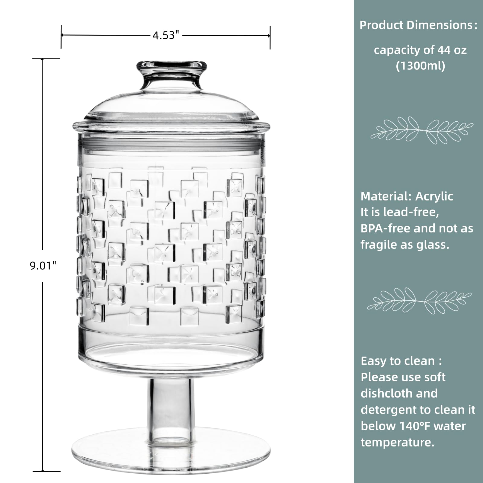 44 oz Clear Acrylic Candy Jars with Lids - BPA-Free Decorative Apothecary Cookie Jars for Candy Buffet, Nuts, Chocolate, Biscuits & Tea Storage - Perfect for Kitchen, Pantry, Party Decor & Gift Packaging