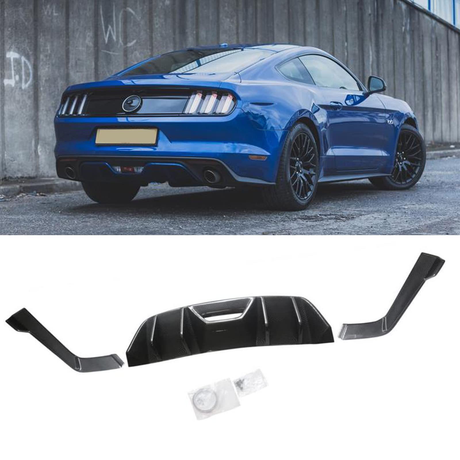 NINTE Carbon Fiber Rear Diffuser for 2015-2017 Ford Mustang - Lower Bumper Lip Splitter - Enhances Aerodynamics & Sporty Look for Street Racing & Car Shows