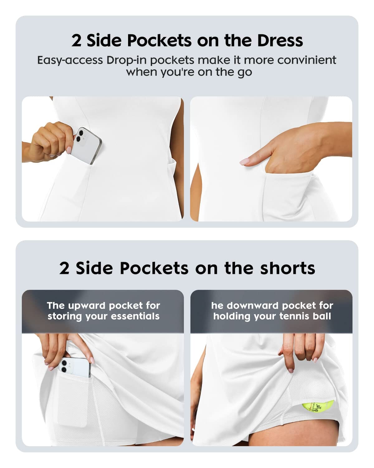 Women's Tennis Dress with 4 Pockets - Breathable Quick-Dry Sports Dress for Tennis, Running & Workouts - Perfect for Court Training & Gym Sessions