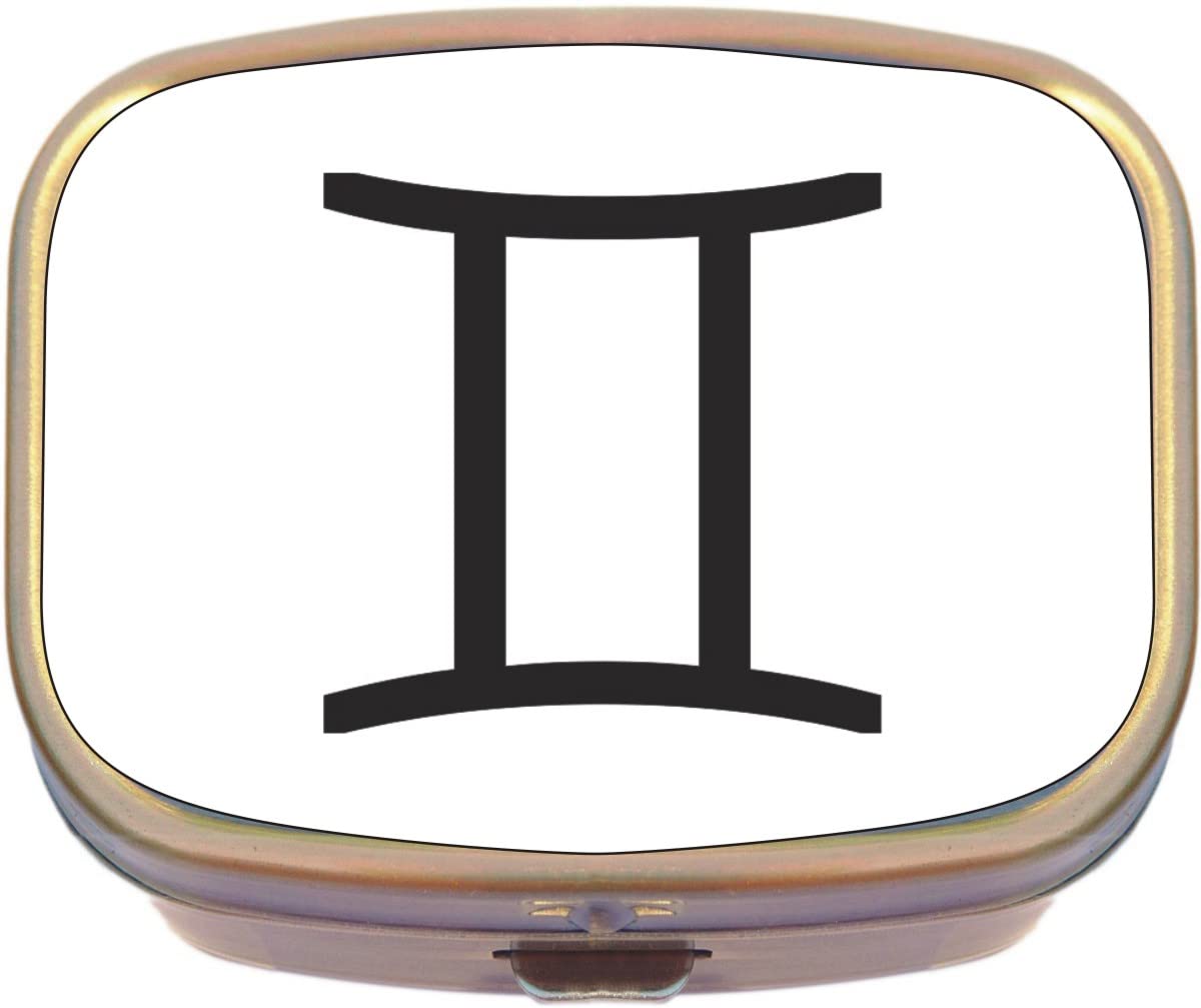 Gemini Brass Rectangle Pill Box - Portable Medicine Organizer for Travel, Daily Use & Emergency - Compact Metal Pill Case for Vitamins, Supplements & Medications