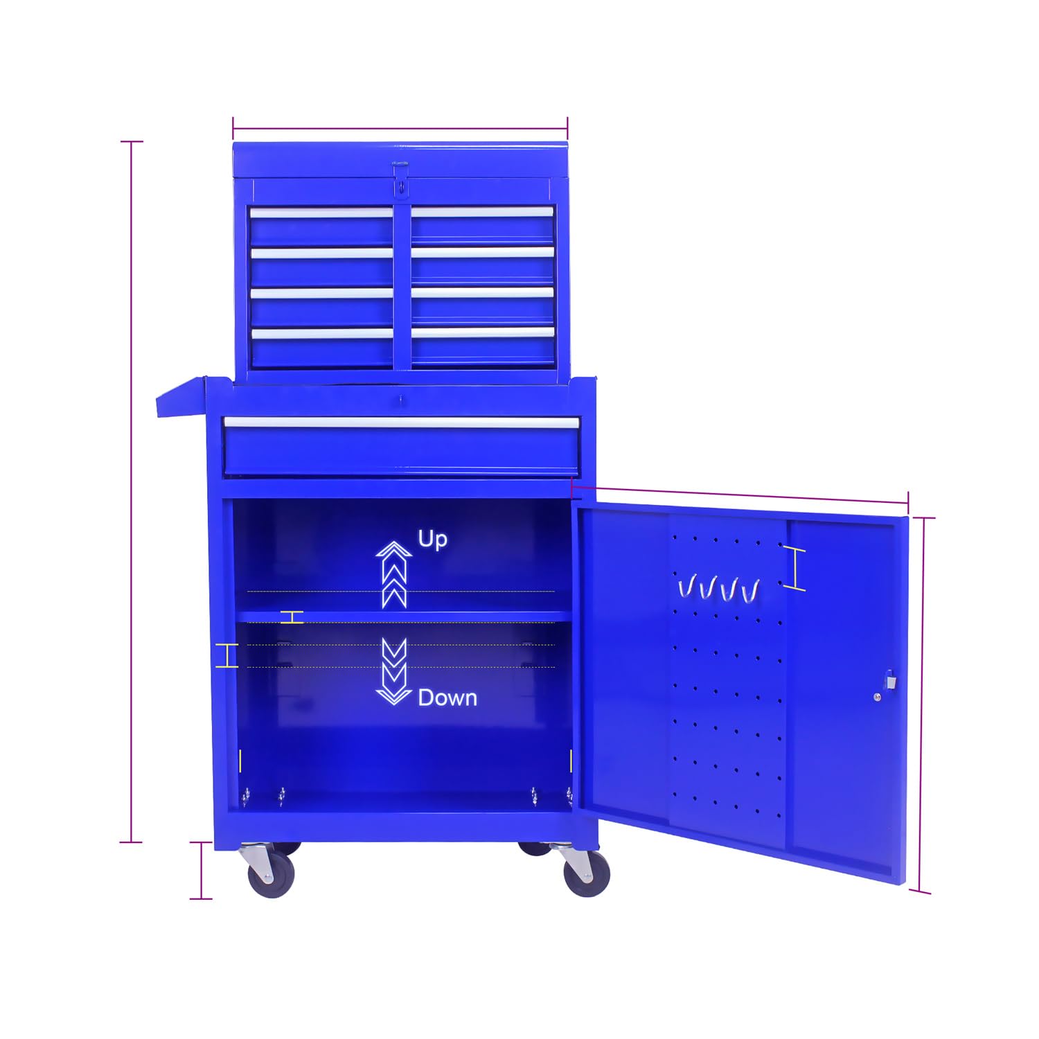 5-Drawer Rolling Tool Chest with Bottom Cabinet & Adjustable Shelf - Heavy Duty High Capacity Tool Storage Organizer with Locking Wheels, Detachable Toolbox - Perfect for Workshop, Garage & DIY Projects (Blue)