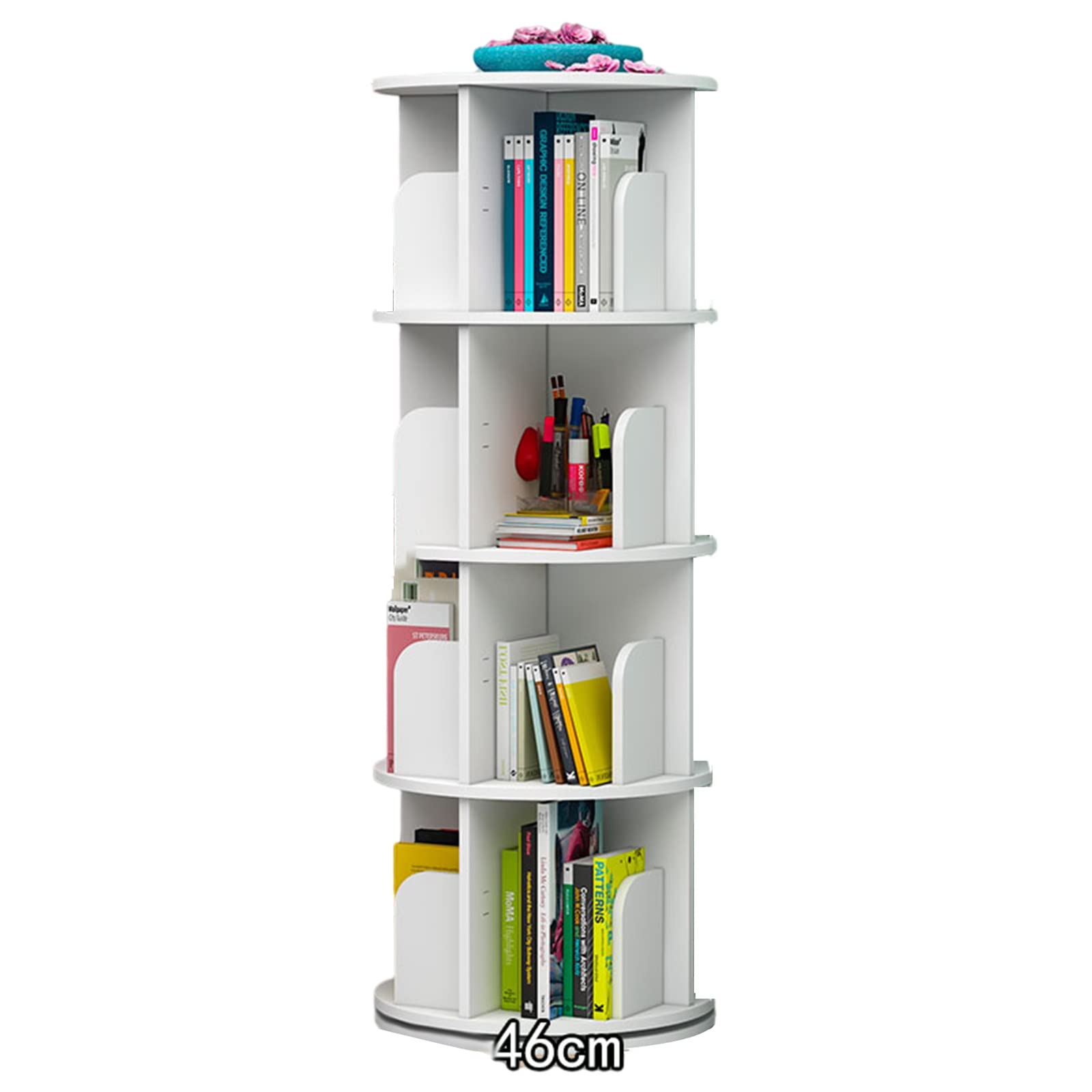 360° Rotating White Stackable Shelf Organizer - 46 x 128cm Storage Shelving Unit for Living Room, Home Office & Bedroom - Space-Saving Multi-Purpose Organizer for Books, Decor & Office Supplies