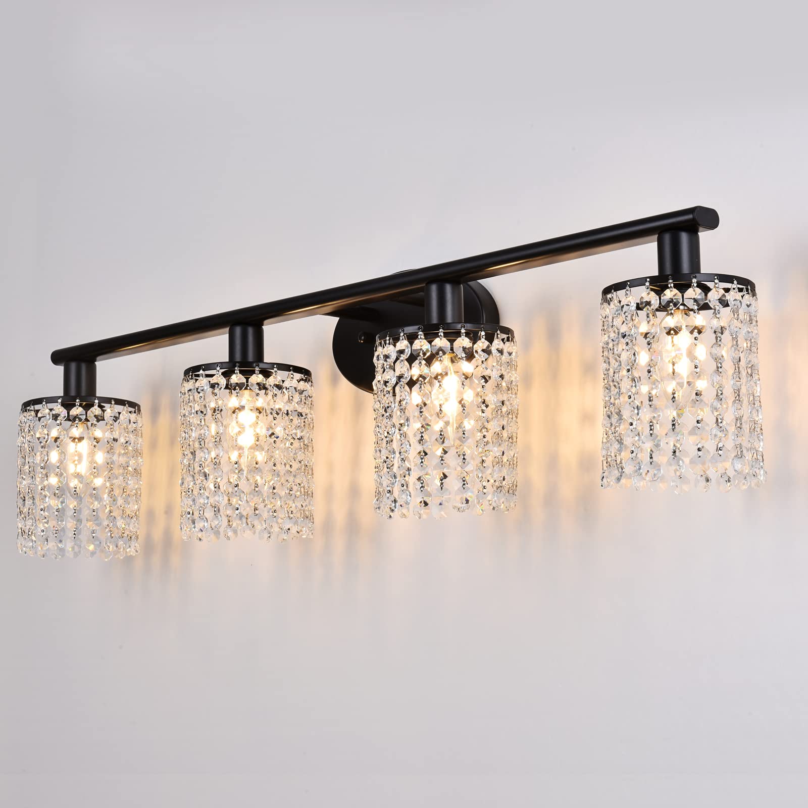 Modern Black Vanity Light 4-Light Crystal Bathroom Fixture for Mirror - Perfect for Bathroom Makeup & Grooming