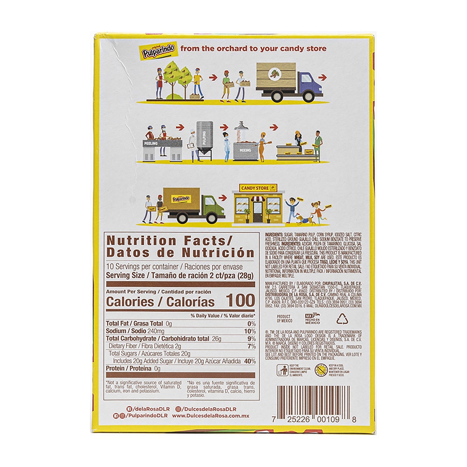 De La Rosa Pulparindo Amarillo Tamarind Candy | 20ct Box | Mexican Candy for Parties, Snacks & Gifts
