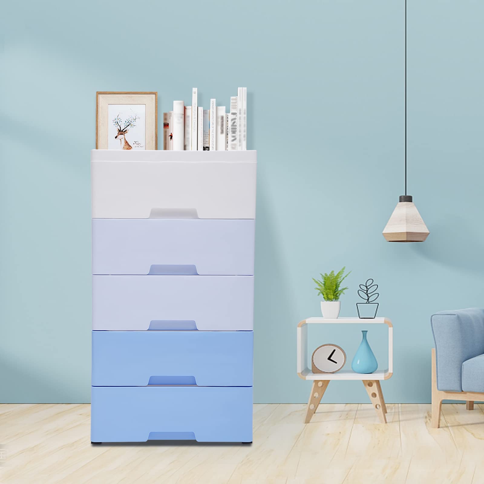 5-Drawer Plastic Storage Cabinet - Organize Clothes, Toys & Files for Bedroom, Office