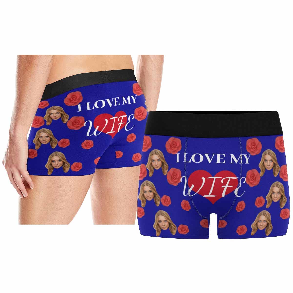 Custom Face Boxer Briefs for Men - Personalized Underwear with Red Rose Heart Design - Perfect for Valentine's Day Gifts, Anniversary Presents & Romantic Occasions
