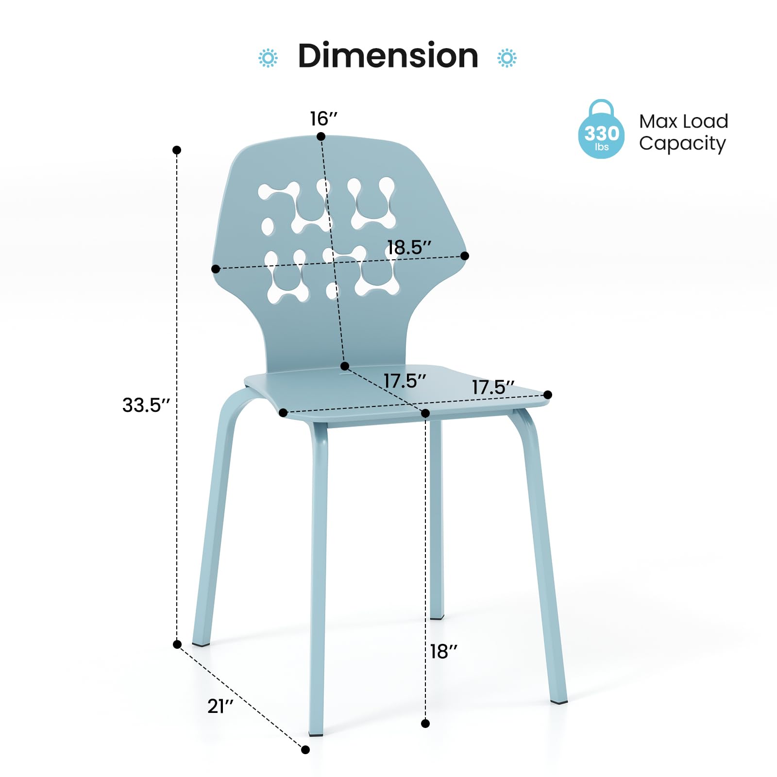 GOFLAME Armless Dining Chairs Set of 4 - Modern Hollow Backrest Metal Leg Accent Chairs for Kitchen, Dining & Living Room - Blue Velvet Upholstery - Perfect for Small Spaces & Contemporary Home Decor