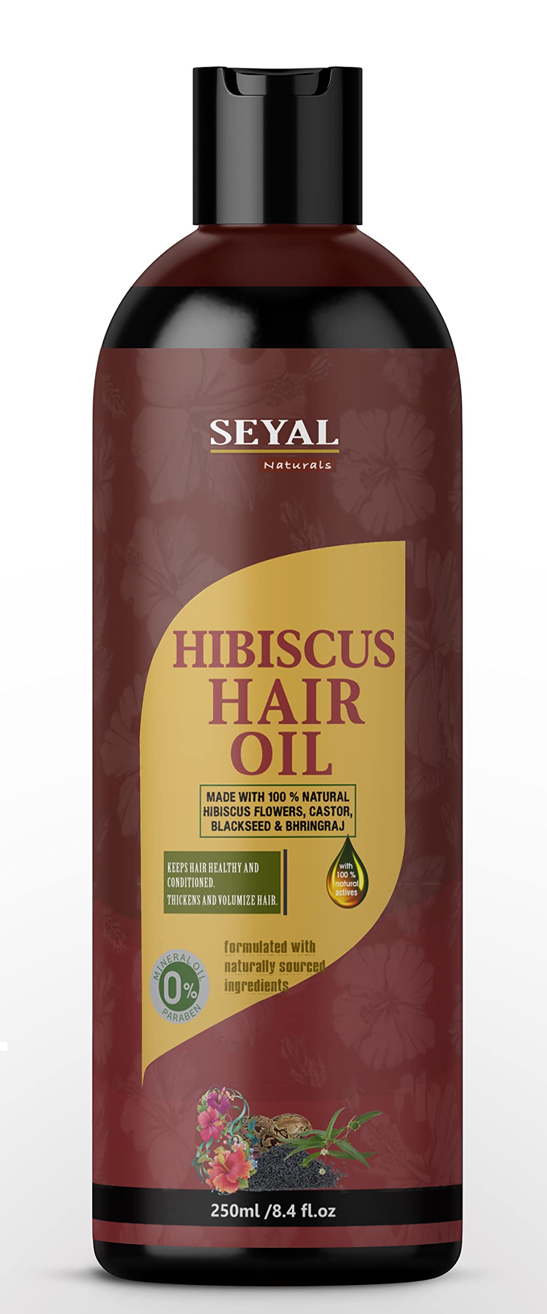 Seyal Hibiscus Hair Oil for Hair Growth & Fall Control - 250ml with Hibiscus Flowers, Castor Oil & Black Seed Oil | Promotes Stronger, Thicker Hair | Perfect for Daily Hair Care & Scalp Massage